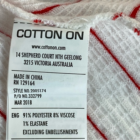 Cotton On Jude Kimono Wrap Around Crop Top Sz L White With Red Stripes - Picture 8 of 9